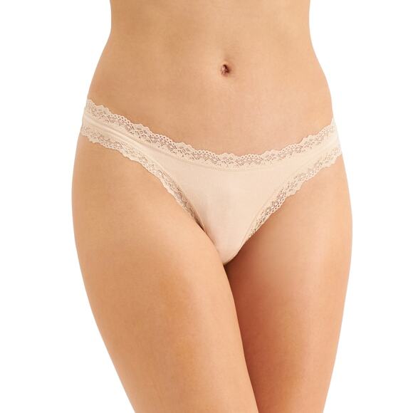 Jenni Women's Lace-Trim Thong Underwear Panties Chai NWT Size Small - Picture 1 of 5